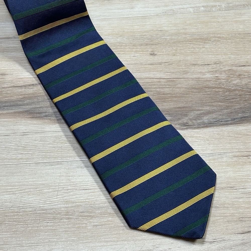 Vintage Brooks Brothers Makers Tie Silk Made In USA Navy Green Yellow Stripes